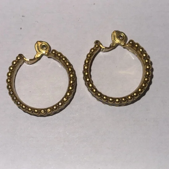 YSL VINTAGE YVES ST LAURENT black and gold clip on hoop earrings NEW CONDITION! - Picture 3 of 13